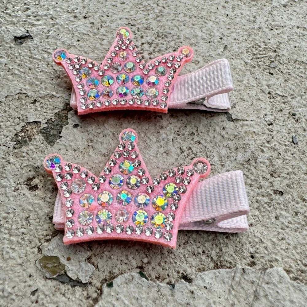 Pink Glitter Crown Baby Hair Clips